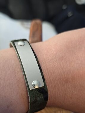 Camo Leather Bracelet with Engravable Silver Plate
